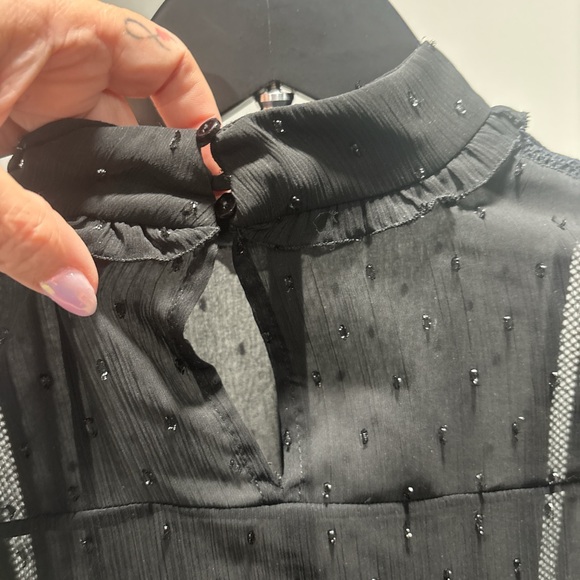 Zara Sheer Black Dotted Ruffle-Neck Blouse - Picture 7 of 9